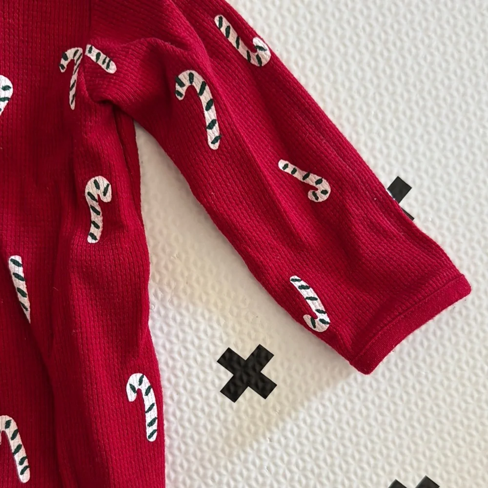 Carter's Baby Candy Cane waffle knit Onesie in red size 9m